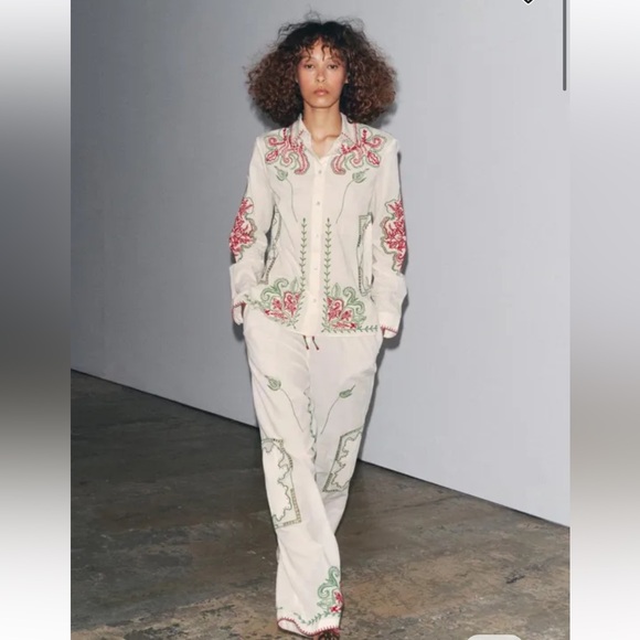 Zara ZW Collection 2pc Co Ord Set Embroidered Size XL/L